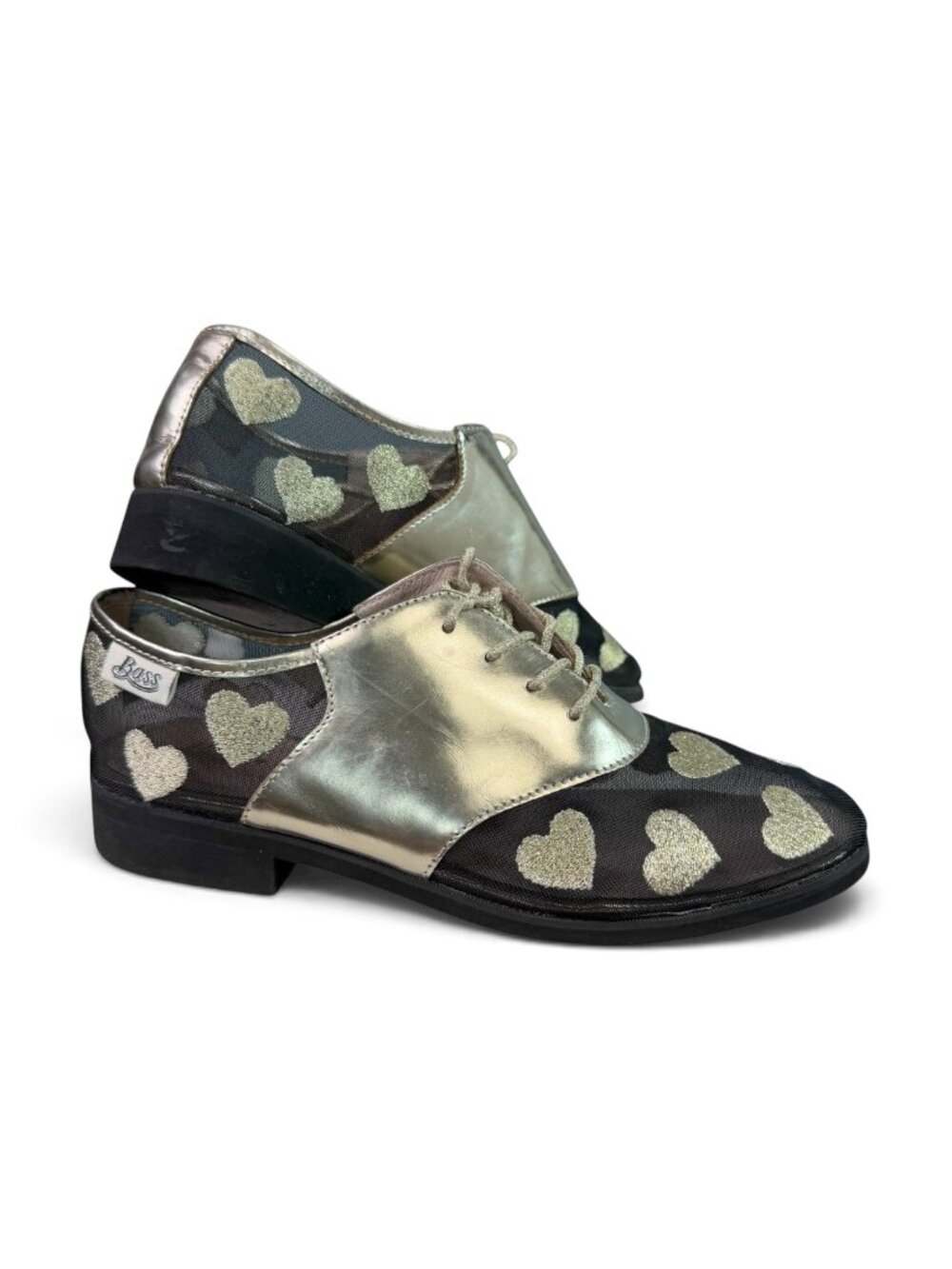 Bass x Rachel Antonoff Black Mesh Oxfords with Gold Leather & Hearts Size 7